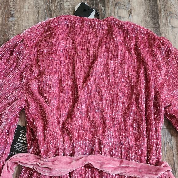 Retrofete Gabrielle Robe Dress in Pastel Pink Sequins Size Small NWT Long Sleeve - Picture 8 of 12